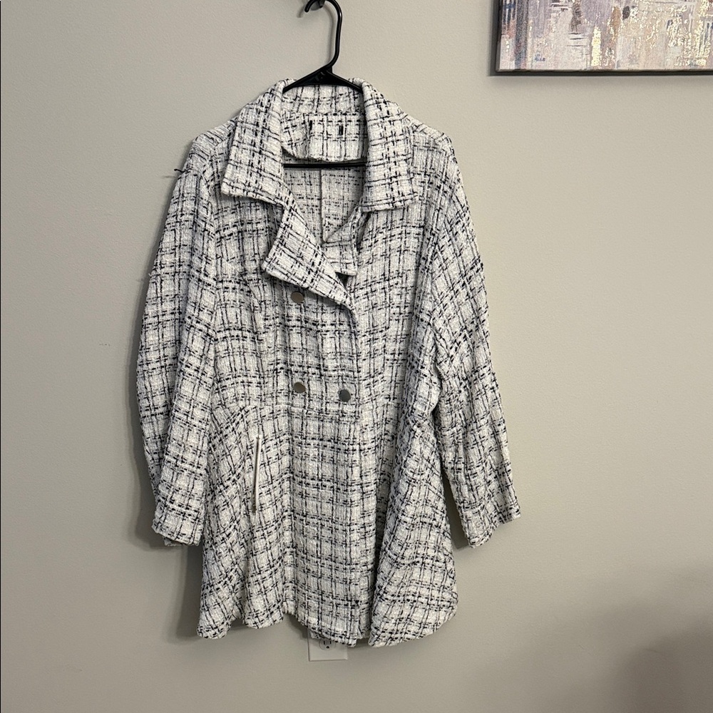 SHEIN Monochrome Plaid Pea Coat